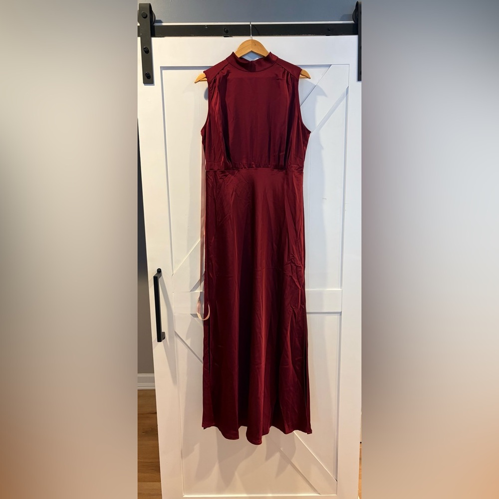 NWT Lulus Classic Elegance Wine Satin Maxi Dress